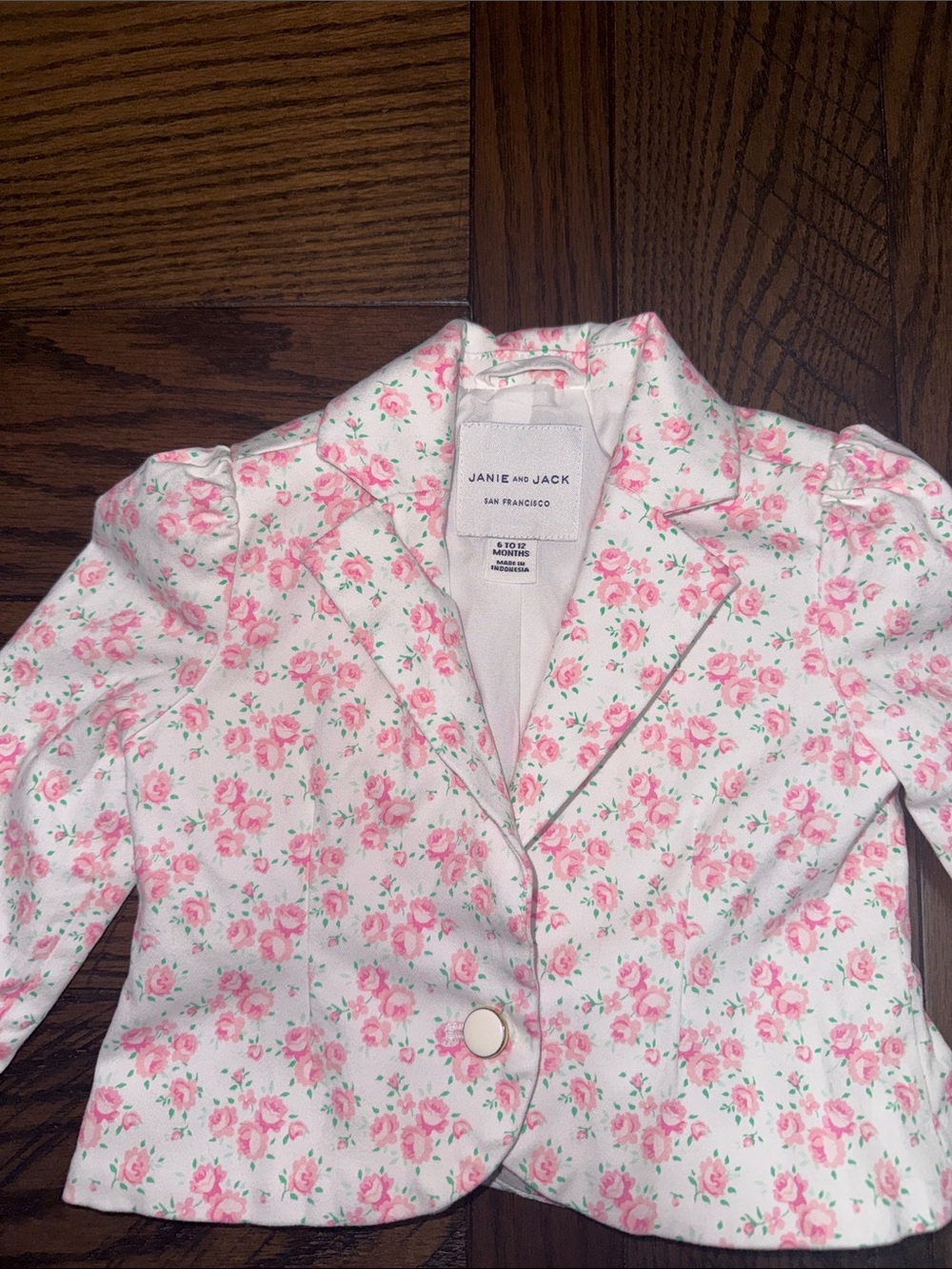 Janie and Jack White Top with Pink Floral Print and Green Leaves